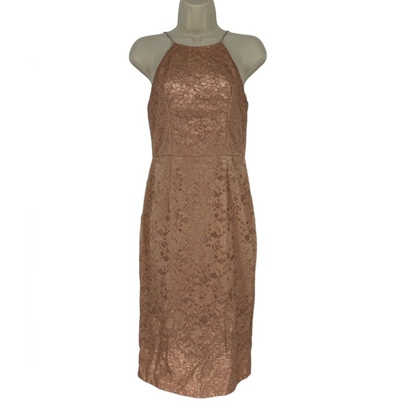 Adrianna Papell Foiled Lace Rose Gold Dress Size 2 - Picture 4 of 8